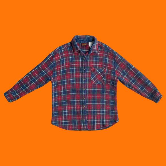 90's vintage textured plaid flannel button up collared long sleeve blouse LARGE - Picture 2 of 9